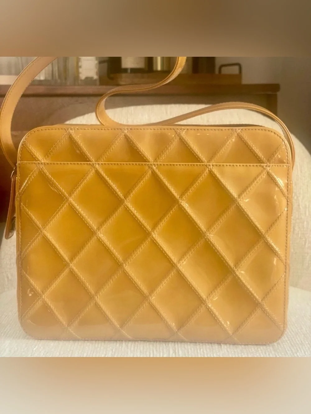 CHANEL EUC Vintage (2001) Yellow Patent Leather Camera Bag - Picture 2 of 14